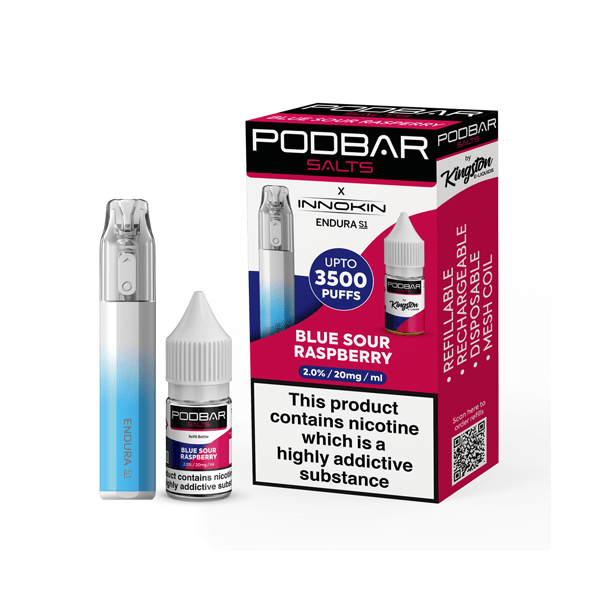 10mg Podbar Salts by Kingston x Innokin Endura S1 Disposable Vape Kit 3500 Puffs - Vape Street UK