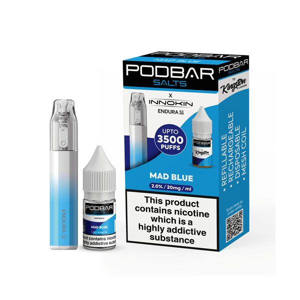 10mg Podbar Salts by Kingston x Innokin Endura S1 Disposable Vape Kit 3500 Puffs - Vape Street UK