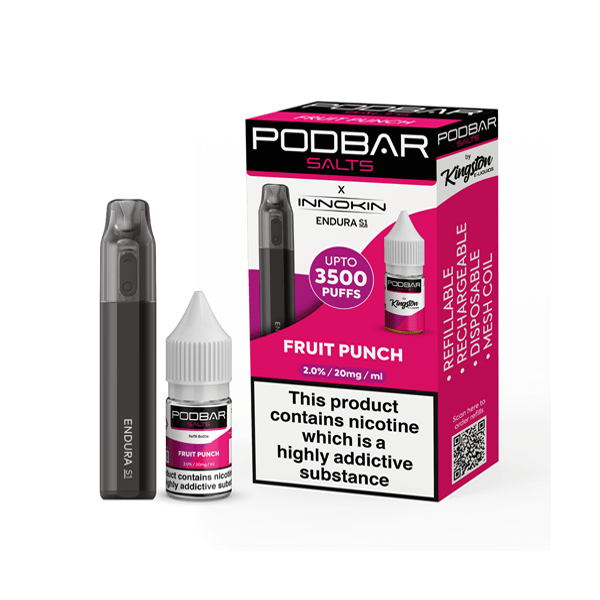 10mg Podbar Salts by Kingston x Innokin Endura S1 Disposable Vape Kit 3500 Puffs - Vape Street UK