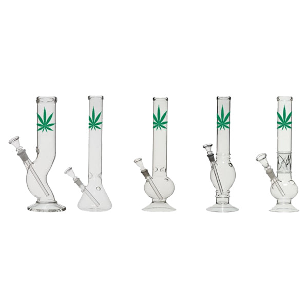 made by: Unbranded price:£14.18 12" Small Leaf Glass Bong Mix Designs - GB-37 next day delivery at Vape Street UK