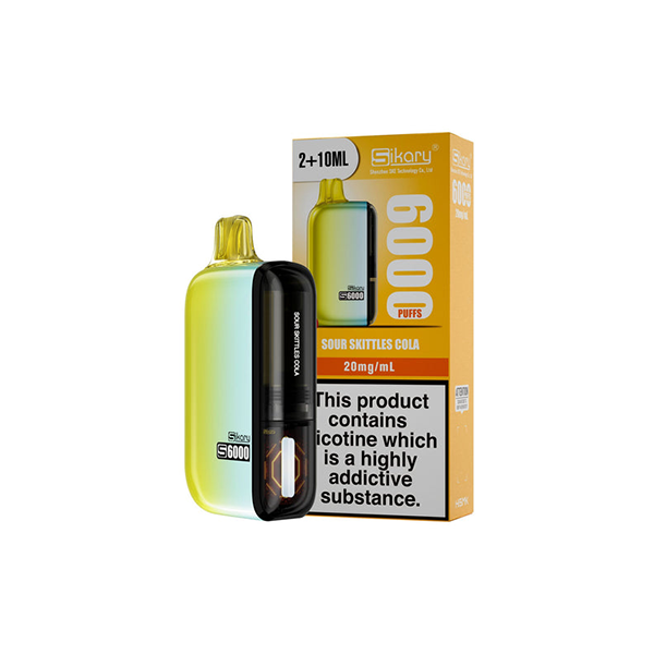 made by: Sikary price:£8.55 20mg Sikary S6000 Disposable Pod Vape Kit 6000 Puffs (Buy 2 Get 1 Free) next day delivery at Vape Street UK