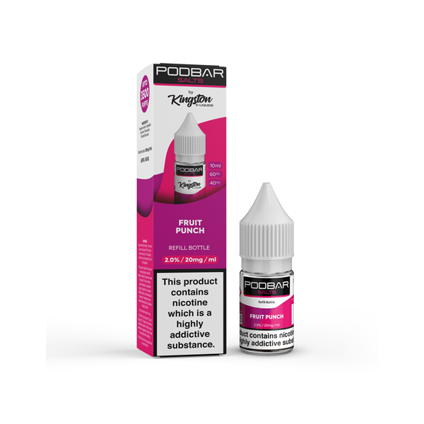 made by: Podbar price:£3.99 20mg Podbar Salts by Kingston 10ml Refill Nic Salts (60VG/40PG) next day delivery at Vape Street UK