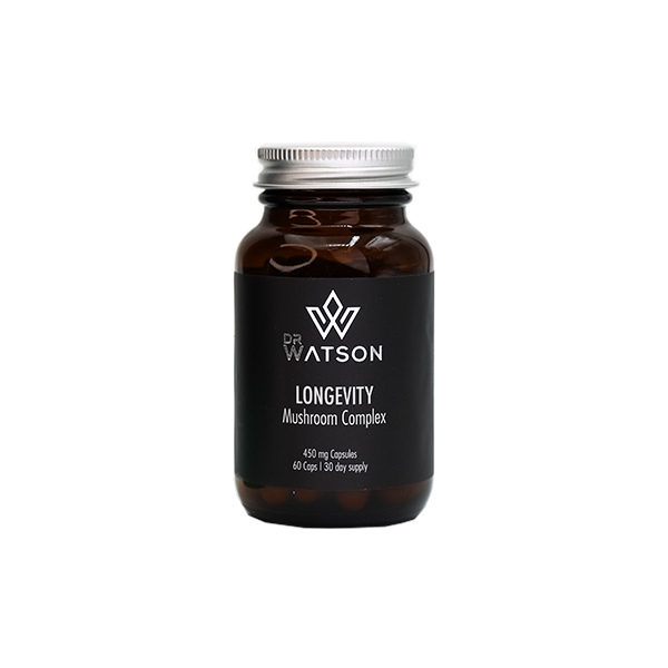 made by: Dr Watson price:£22.50 Dr Watson Longevity Mushroom Complex Vegan Capsules 60 Pieces next day delivery at Vape Street UK