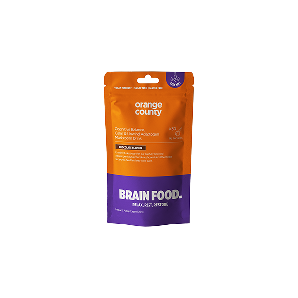 made by: Orange County price:£31.48 Orange County CBD 90000mg BRAIN FOOD Calm & Unwind Chocolate Flavour Powder - 240g next day delivery at Vape Street UK