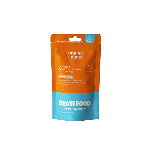 made by: Orange County price:£31.48 Orange County CBD 120000mg BRAIN FOOD Focus Coffee Powder - 200g next day delivery at Vape Street UK