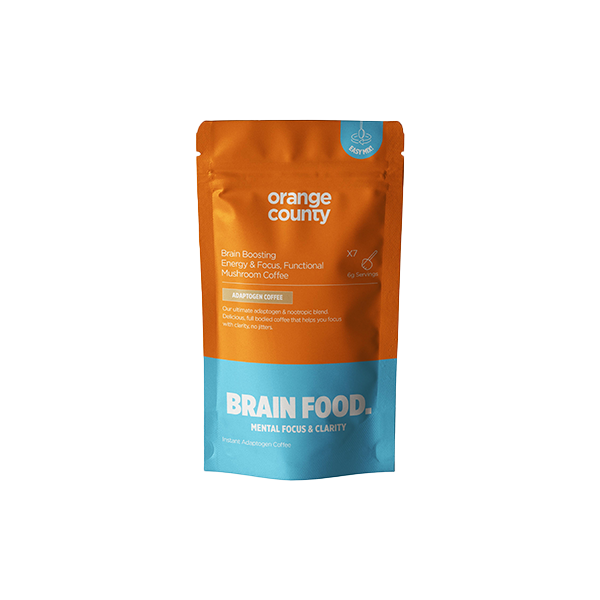 made by: Orange County price:£9.00 Orange County Focus & Energy Brain Food Mushroom Coffee Supplement (Sample Size) 42g next day delivery at Vape Street UK