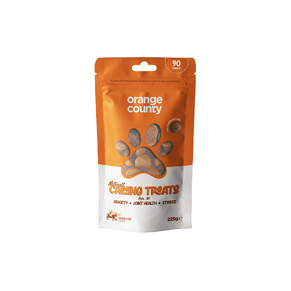 made by: Orange County price:£11.25 Orange County 6750mg Natural Pet Calming Treats - 90 Treats next day delivery at Vape Street UK