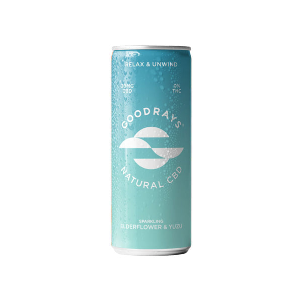 made by: Goodrays price:£2.28 Goodrays 30mg CBD Elderflower & Yuzu Seltzer 250ml next day delivery at Vape Street UK