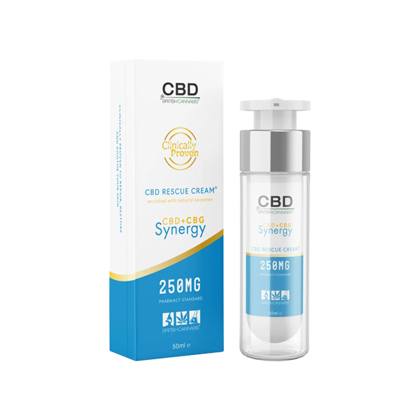 made by: CBD by British Cannabis price:£23.73 CBD By British Cannabis Synergy 250mg CBG + CBD Rescue Cream - 50ml next day delivery at Vape Street UK