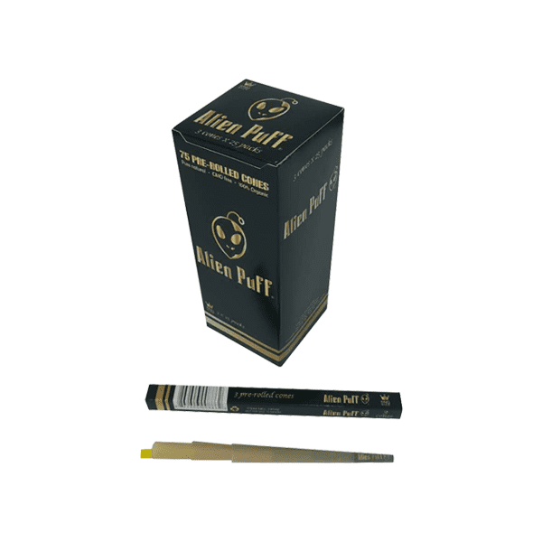 made by: Alien Puff price:£43.05 75 Alien Puff Black & Gold King Size Pre-Rolled Cones next day delivery at Vape Street UK