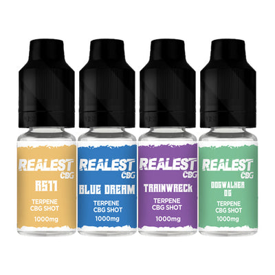 made by: Realest CBD price:£15.00 Realest CBD 1000mg Terpene Infused CBG Booster Shot 10ml (BUY 1 GET 1 FREE) next day delivery at Vape Street UK