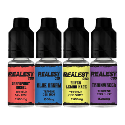 made by: Realest CBD price:£15.50 Realest CBD 1500mg Terpene Infused CBD Booster Shot 10ml (BUY 1 GET 1 FREE) next day delivery at Vape Street UK