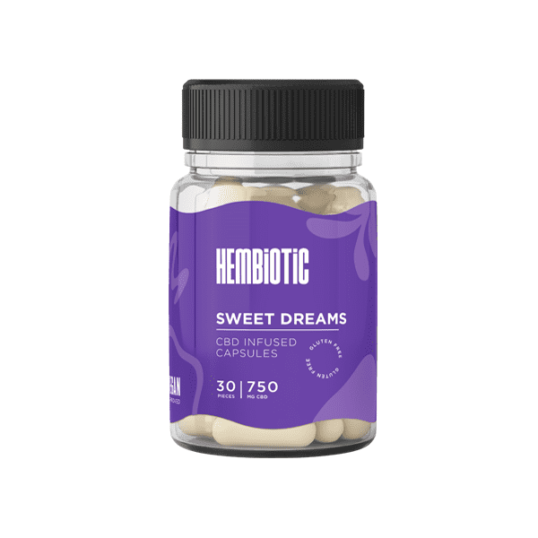 made by: Hembiotic price:£37.91 Hembiotic 750mg CBD Capsules - 30 Caps next day delivery at Vape Street UK